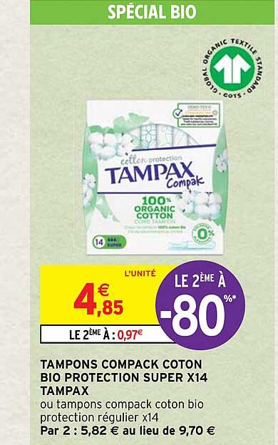 Tampons Compack Coton Bio Protection Super X14 Tampax
