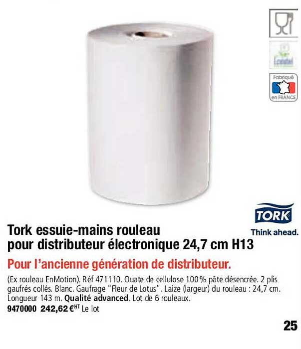 tork essuie-mains rouleau pour distributeur électronique 24,7 cm h13