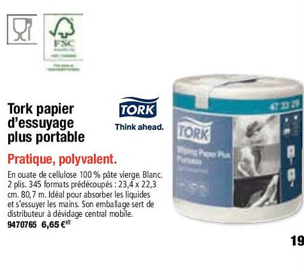 tork papier d'essuyage plus portable