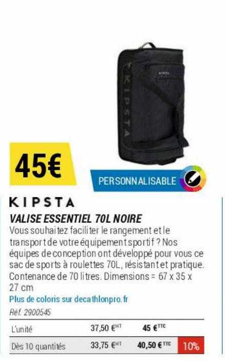valise essentiel 70l noire kipsta