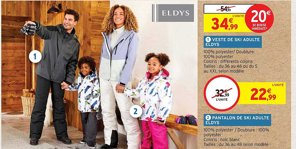 veste de ski adulte eldys, pantalon de ski adulte eldys