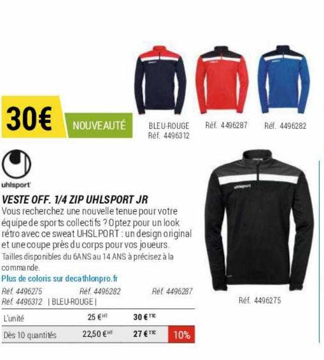 veste off - 1-4 zip uhlsport jr