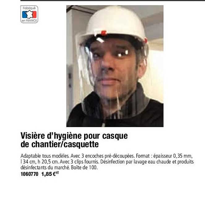 visière d'hygiène pour casque de chantier-casquette