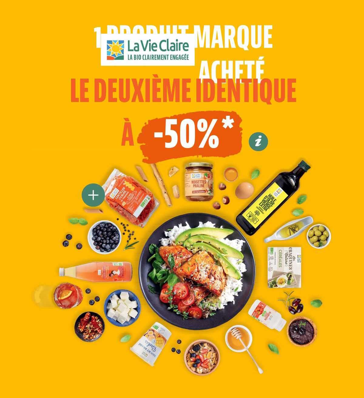1 produit marque la vie claire acheté , le deuxième identique à -50%
