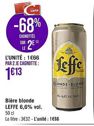 Bière Blonde Leffe 6,6% -68% Sur Le 2e