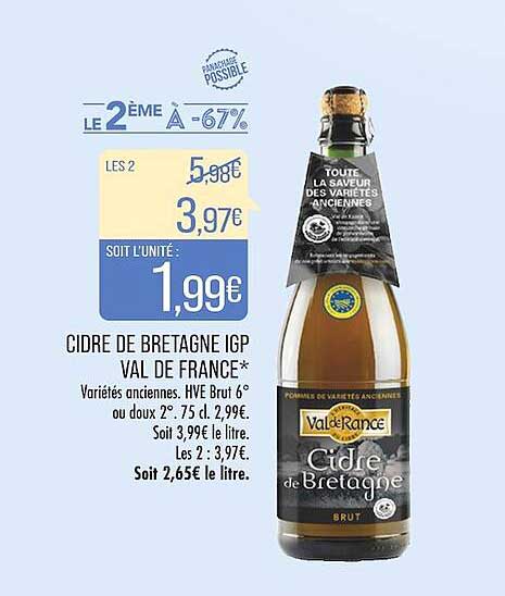 cidre de bretagne igp val de france le 2e à -67%