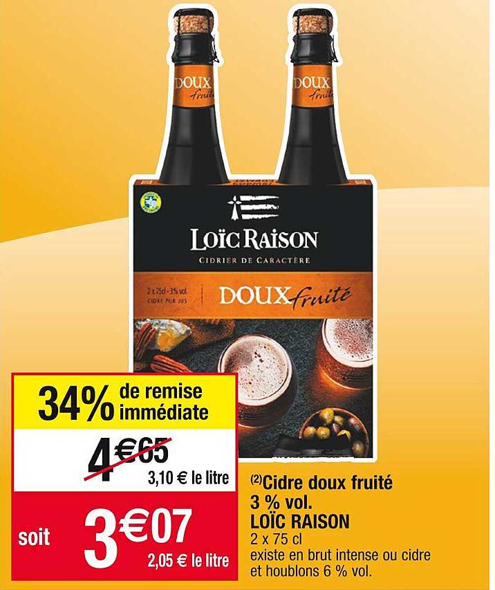 cidre doux fruité 3% vol. loïc raison
