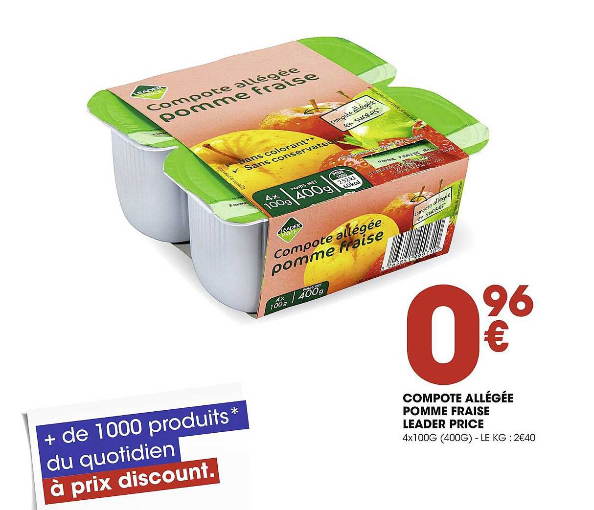 compote allégée pomme fraise leader price