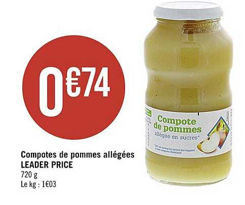 compotes de pommes allégées leader price