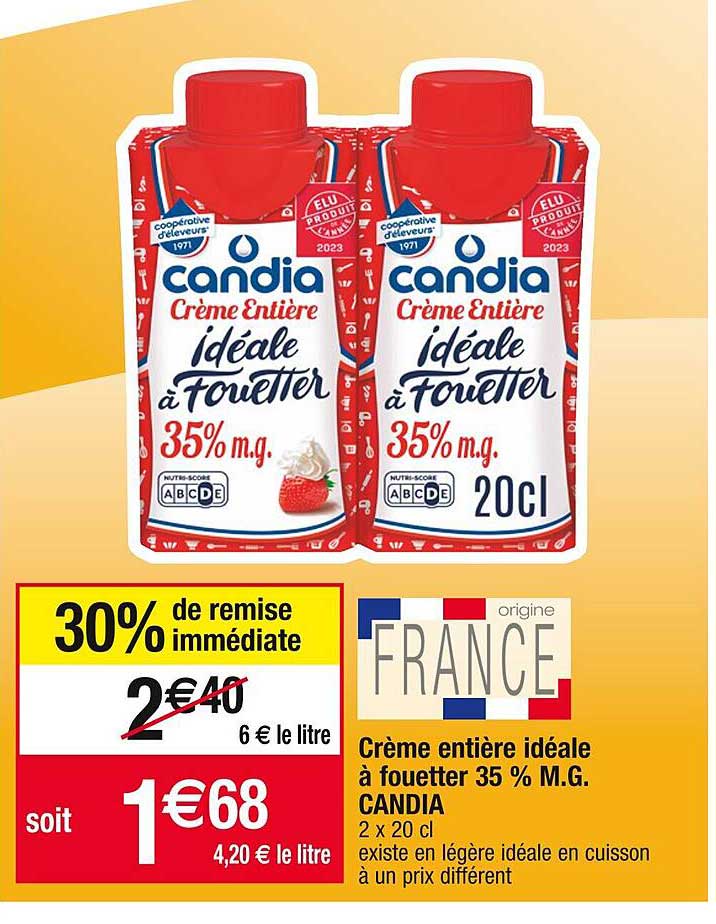 crème entière idéale à fouetter 35% m.g. candia