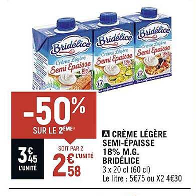 crème légère semi-épaisse 18% m.g. bridélice
