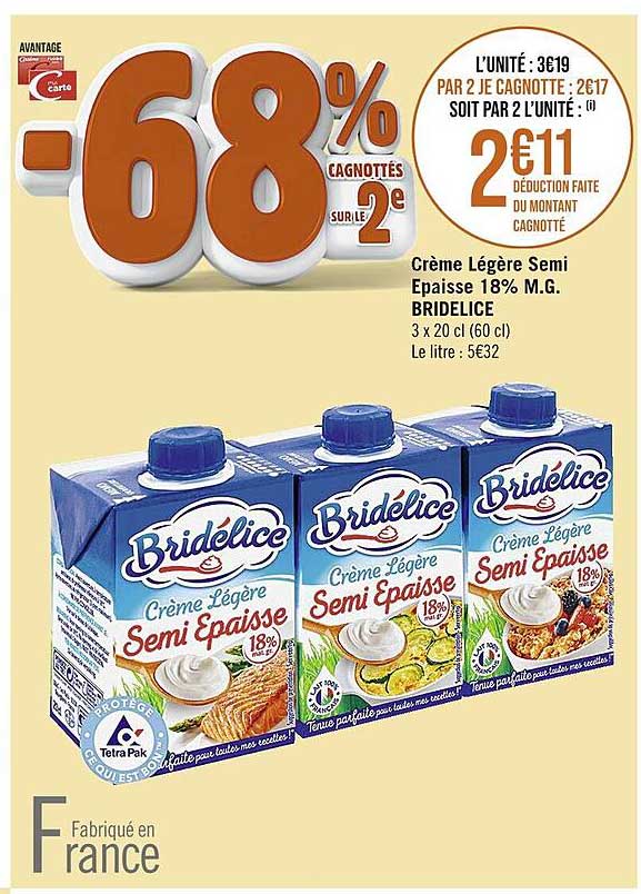 crème légère semi épaisse 18% mg bridelice -68%