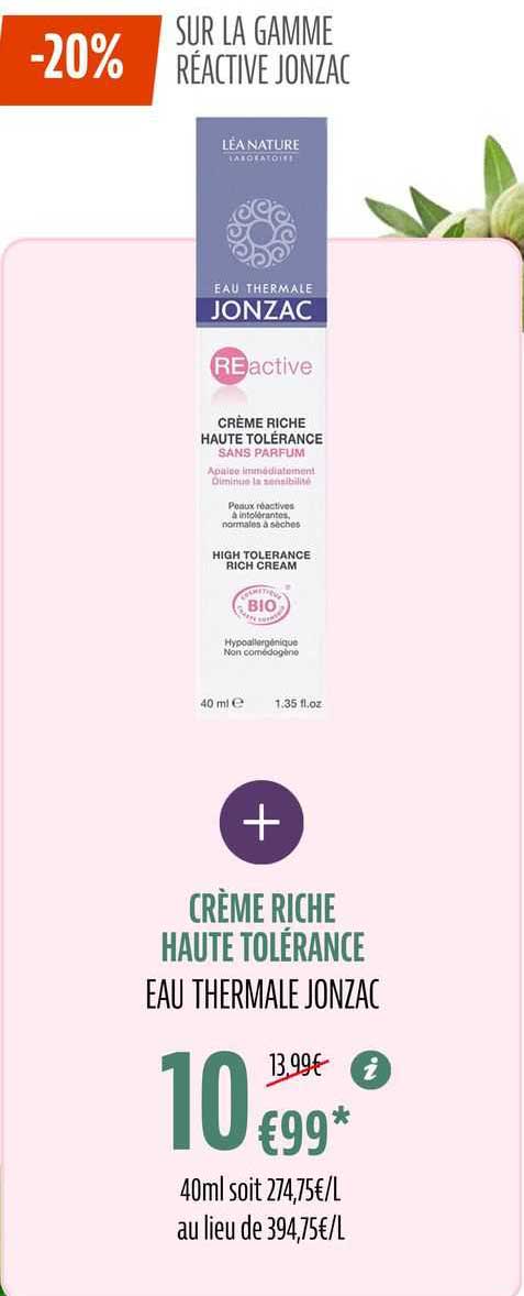 crème riche haute tolérance eau thermale jónzac