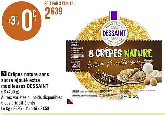 crêpes nature sans sucre ajouté extra moelleuses dessaint