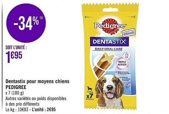 dentastix pour moyens chiens pedigree -34%