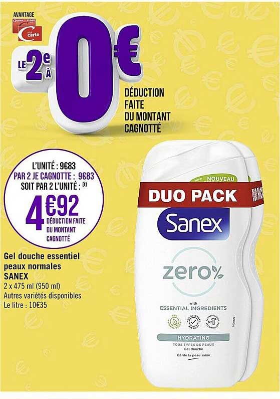 gel douche essentiel peaux normales sanex