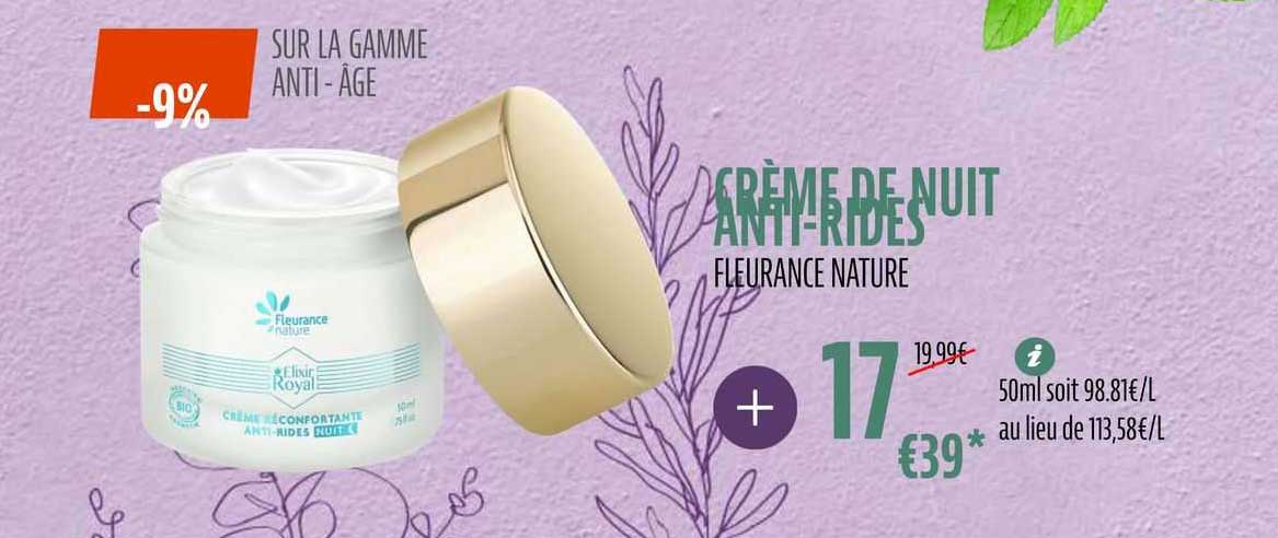 la gamme anti-âge, crème de nuit anti-rides fleurance nature