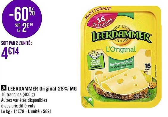 Leerdammer Original 28% Mg -60% Sur Le 2e