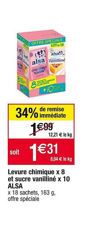 levure chimique x8 et sucre vanilliné x10 alsa