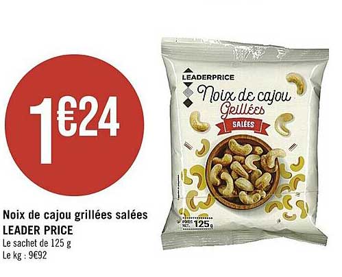 noix de cajou grillées salées leader price