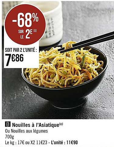 nouilles à l'asiatique -68% sur le 2e