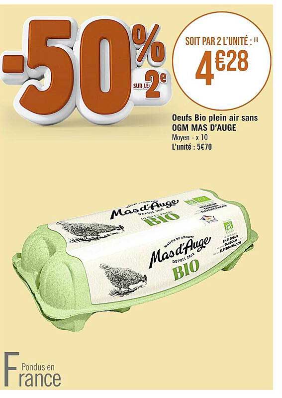 oeufs bio plein air sans ogm mas d'auge -50% sur le 2e