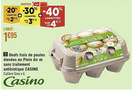 oeufs frais de poules élevées en plein air et sans traitement antibiotique casino