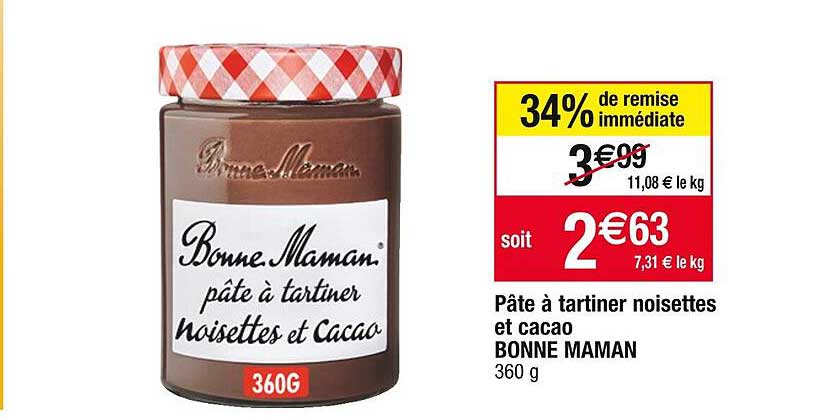 pâte à tartiner noisettes et cacao bonne maman