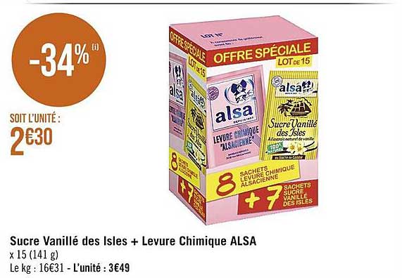 sucre vanillé des isles + levure chimique alsa -34%