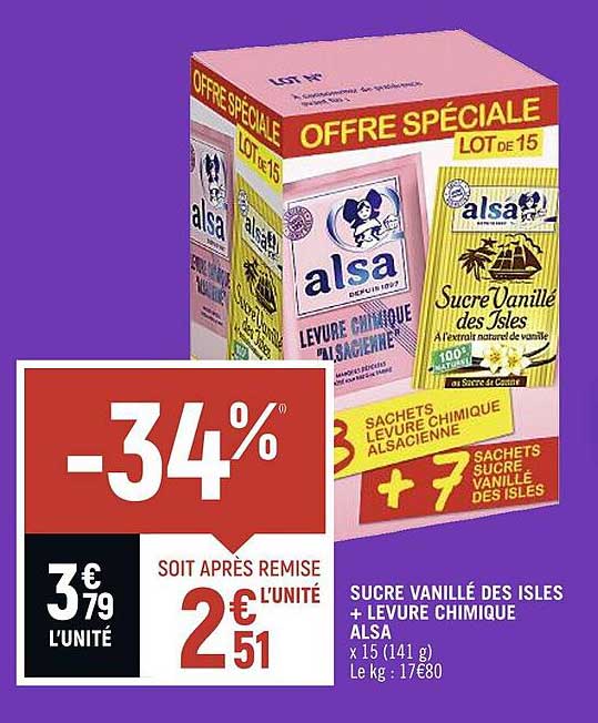 sucre vanillé des isles + levure chimique alsa