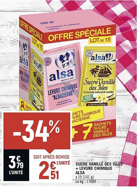 sucre vanillé des isles + levure chimique alsa