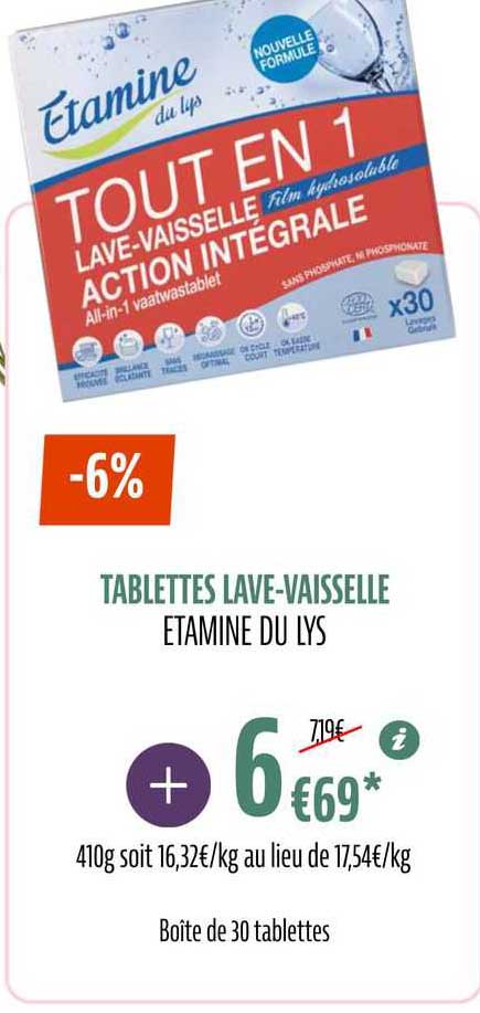 tablettes lave-vaisselle étamine du lys