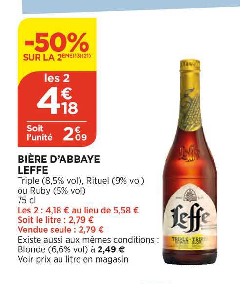 Bière D'abbaye Leffe -50% Sur Le 2ème