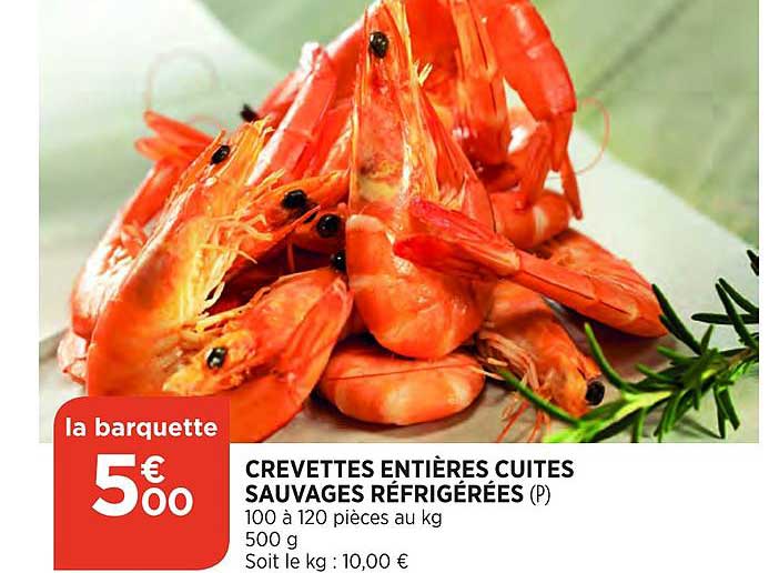 Crevettes Entières Cuites Sauvages Réfrigérées