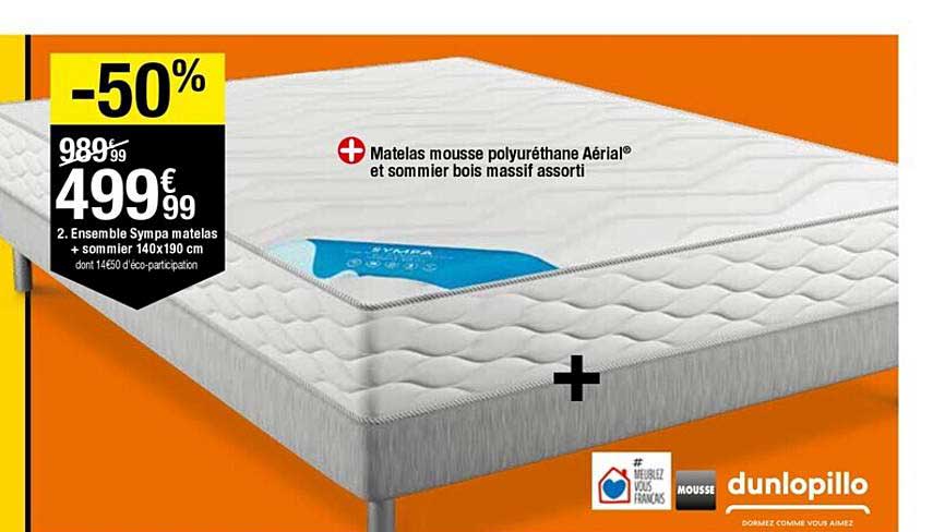 ensemble sympa matelas + sommier 140x190 cm