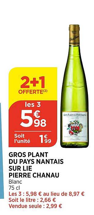 gros plant du pays nantais sur lie pierre chanau 2+1 offerte