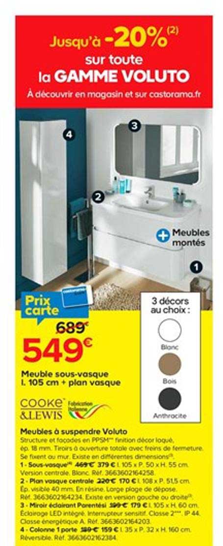 meuble sous vasque l. 105 cm + plan vasque meubles à suspendre voluto cooke & lewis