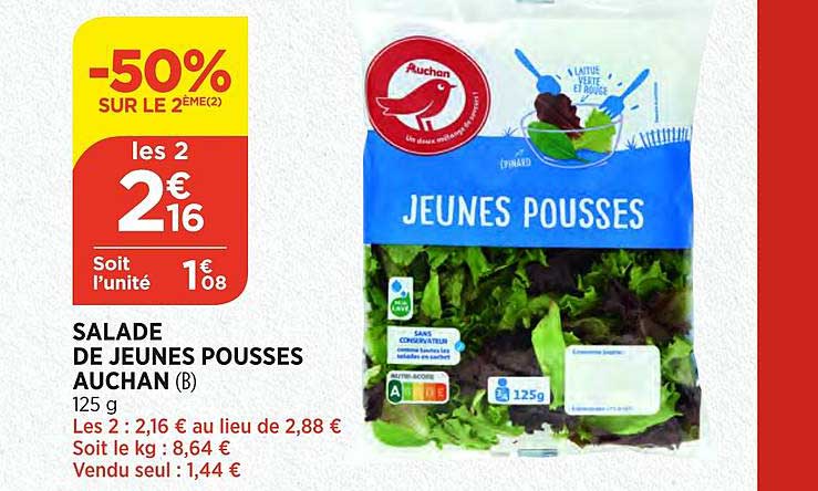 salade de jeunes pousses auchan -50% sur le 2ème