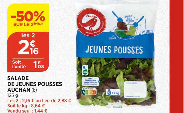 salade de jeunes pousses auchan -50% sur le 2ème