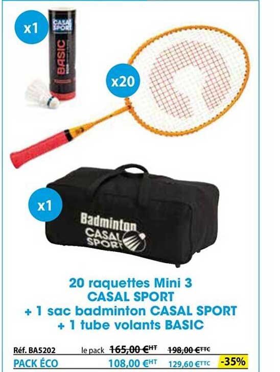 20 Raquettes Mini 3 Casal Sport + 1 Sac Badminton Casal Sport + 1 Tube Volants Basic