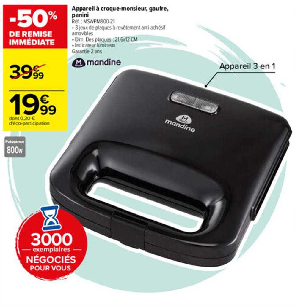 appareil à croque-monsieur, gaufre, panini mandine
