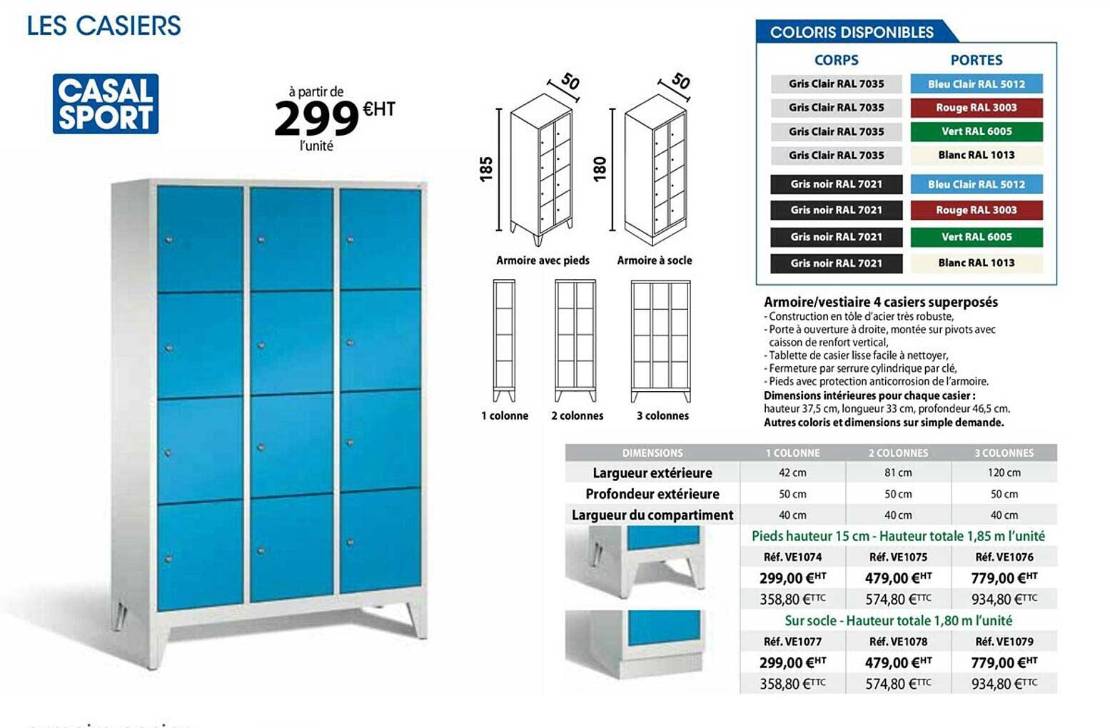 armoire vestiaire 4 casier superposés casal sport