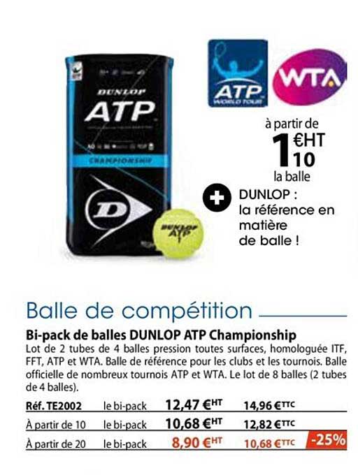 balle de compétition : bi-pack de balles dunlop atp championship