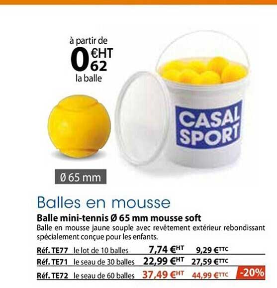 balles en mousse : balle mini-tennis ø 65 mousse soft