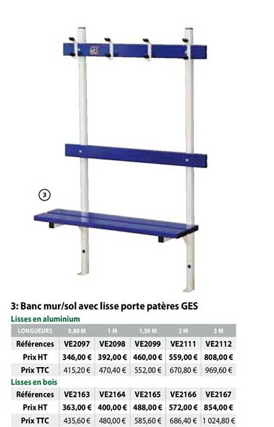 banc mur-sol avec lisse porte patères ges