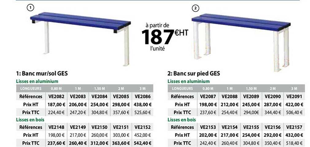 banc mur-sol ges, banc sur pied ges