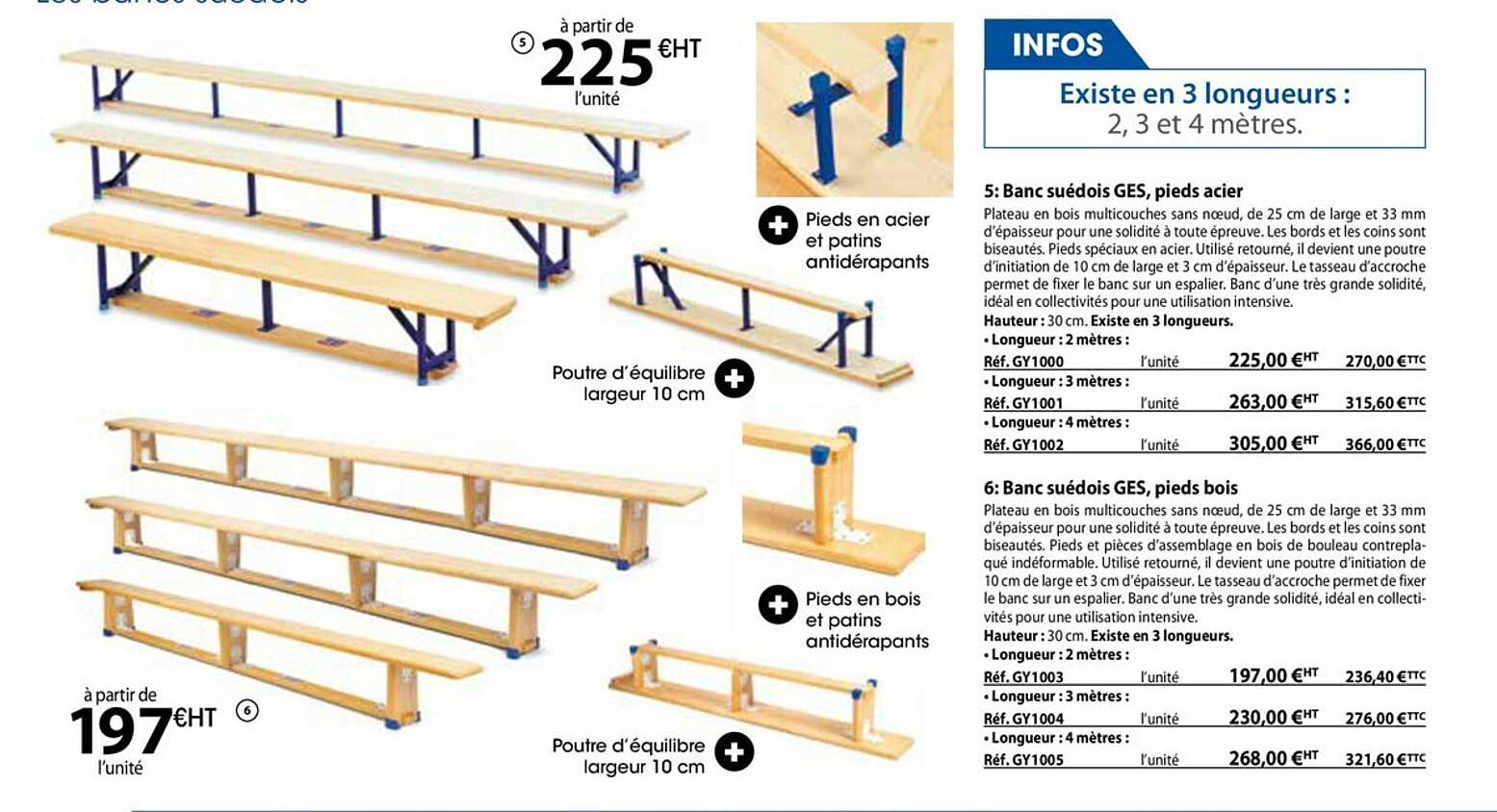 Banc Suédois Ges, Pieds Acier, Banc Suédois Ges, Pieds Bois