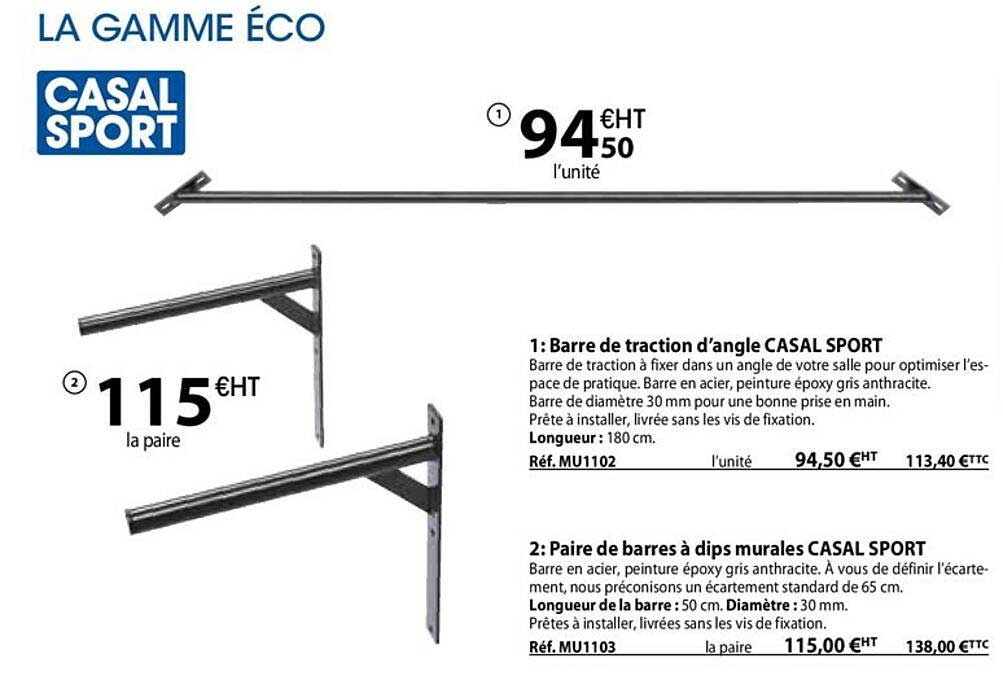 barre de traction d'angle casal sport , paire de barres à dips murales casal sport