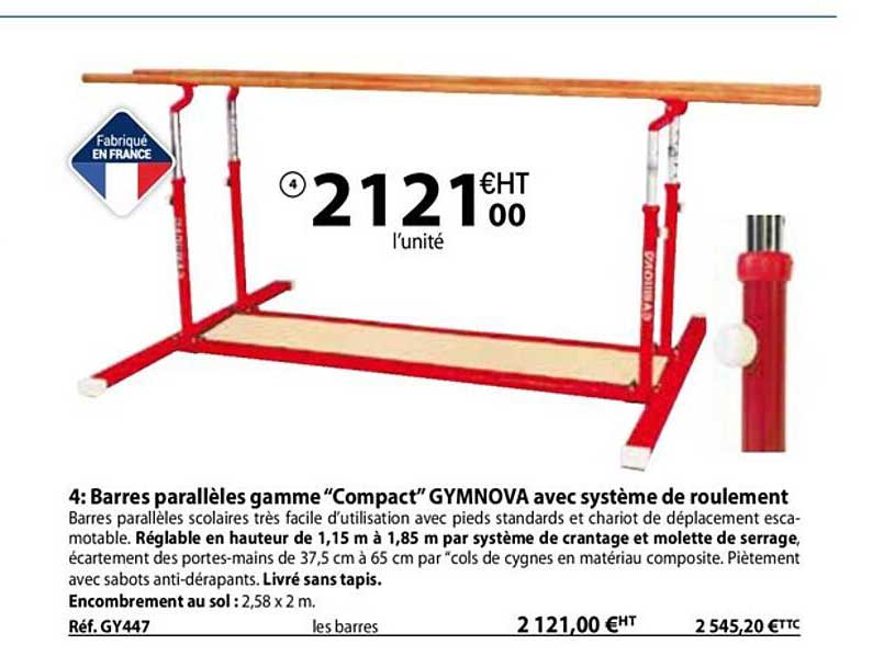 barres parallèles gamme "compact" gymnova avec système de roulement