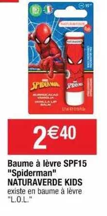 baume à lèvre spf15 spiderman naturaverde kids